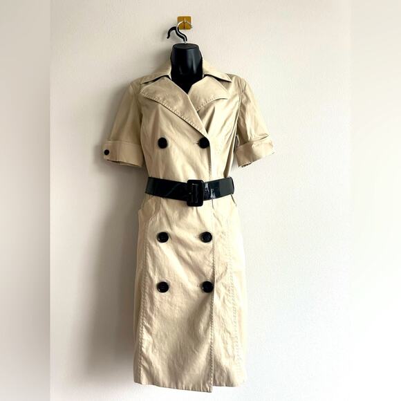 Anne Klein Trench Dress Beige Double Breasted Belted Midi Shirt Dress Sz 6 - Picture 1 of 10